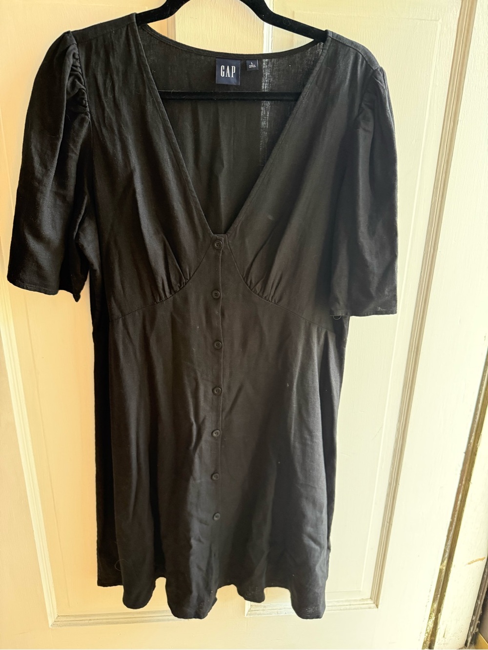 GAP Black Button-Front V-Neck Dress